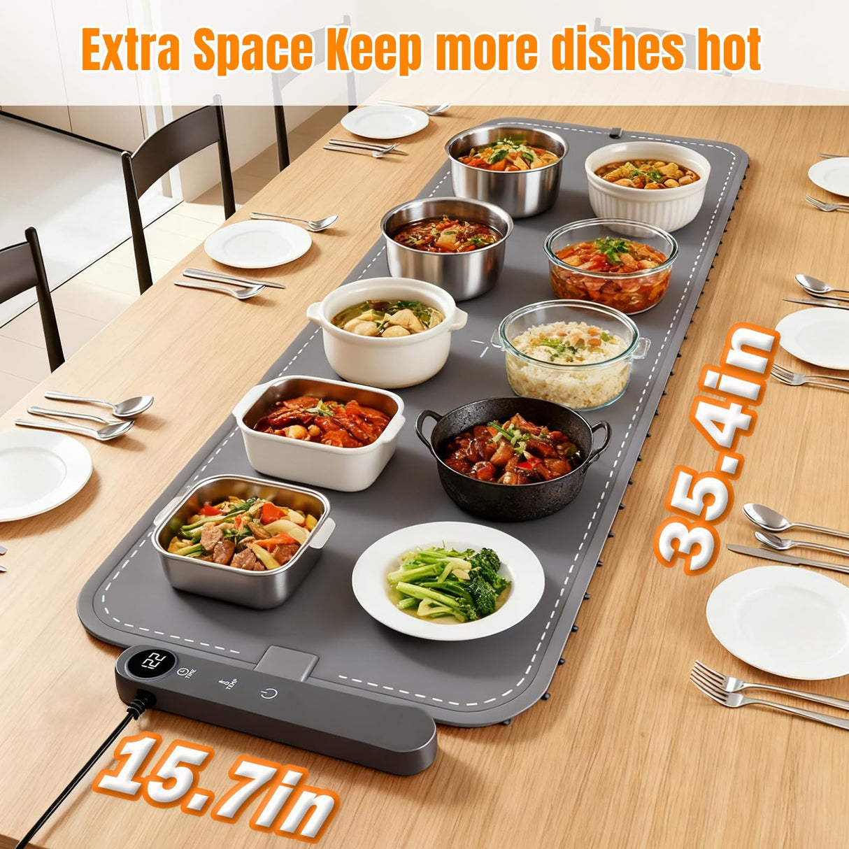 Warming Mat for Food Extra Large, Electric Roll Up Food Warming Mat for Buffet, Warming Tray Mat for Food XXL, 35.4"x15.7" Portable Heating Pad for Parties, 6 Level Temp 6 Hour Timer, Gifts