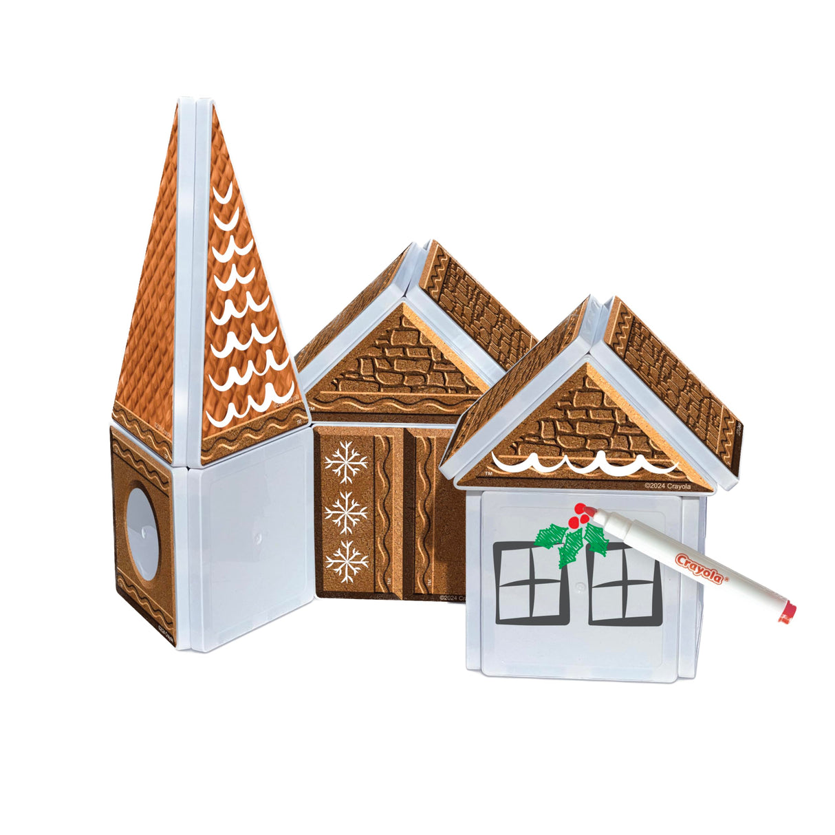 CreateOn Crayola Gingerbread House Magnetic Tiles, 24pc Holiday Christmas Building Set, STEM Educational Toys for Kids Ages 3+, Magnetic Construction Playset for Creative Learning & Gifts