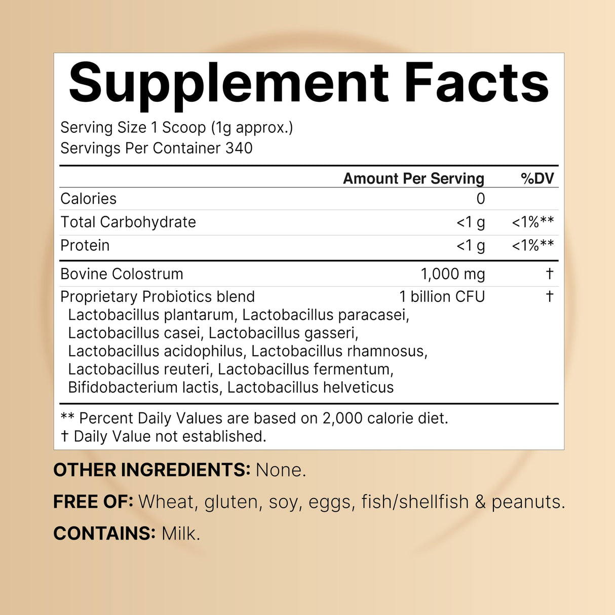 Instant Colostrum Powder 1,000mg with Probiotics, 12oz (340 Servings) | Grass Fed Bovine Source from Mother's First Milk – Bioactive IgG + 1 Billion CFU – Immune & Gut Health Supplement – Unflavored