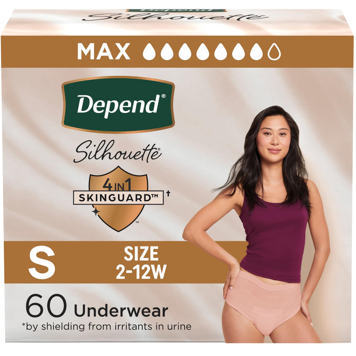 Depend Silhouette Adult Incontinence & Postpartum Bladder Leak Underwear for Women, Maximum Absorbency, Small, Pink, 60 Count (2 Packs of 30), Packaging May Vary