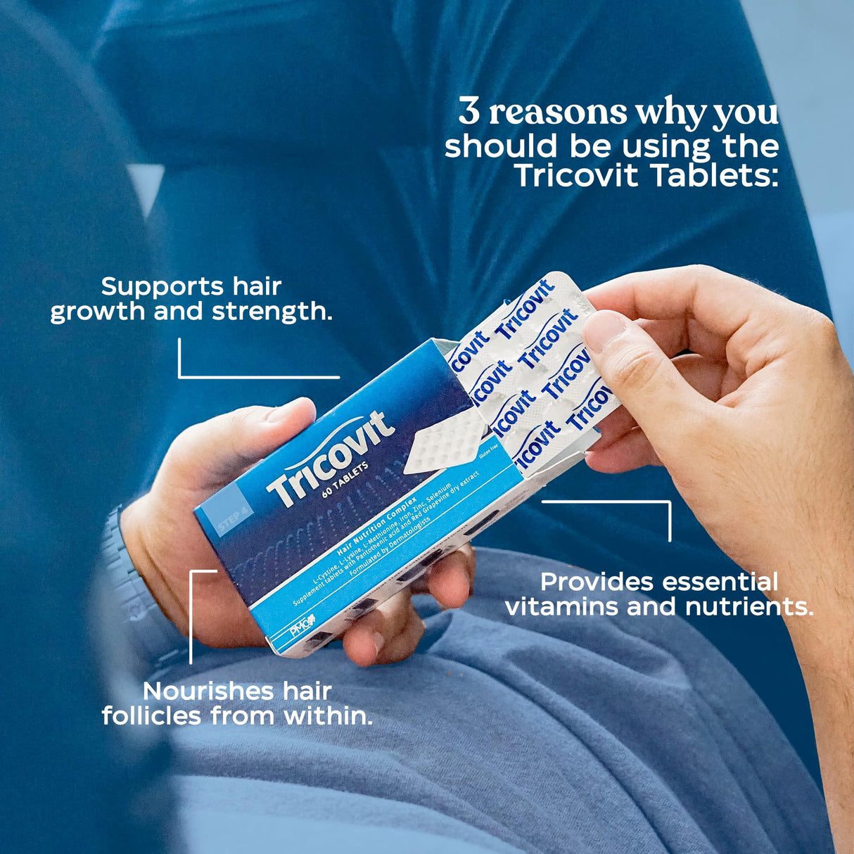 Tricovit Hair Growth Supplement - Nail & Hair Health Vitamins with Amino Acids, Minerals & Antioxidants - Dermatologist-Formulated & Gluten-Free Vitamins and Supplements for Women & Men (60 tablets)