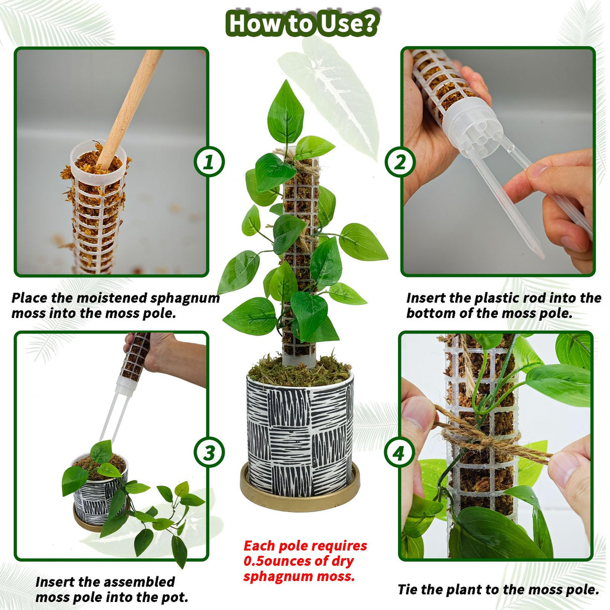 Small Moss Pole for Monstera - Stackable & Refillable Plastic Moss Poles for Climbing Plants with Large Mesh Design (12Pack-White-Small)