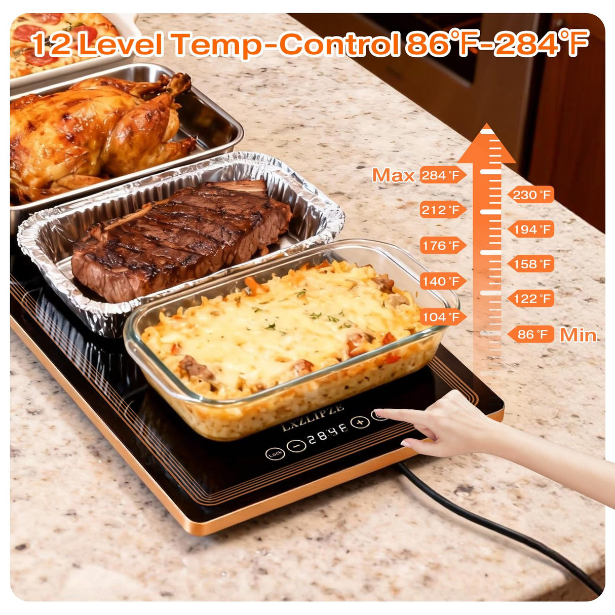 Electric Warming Tray for Food (Long 24x12 Inches), Warming Trays with 12 Temp-Settings,Built-in Thermostat and Full Surface Heating,Versatile Food Warmers for Parties Buffet,Gatherings,Daily Use