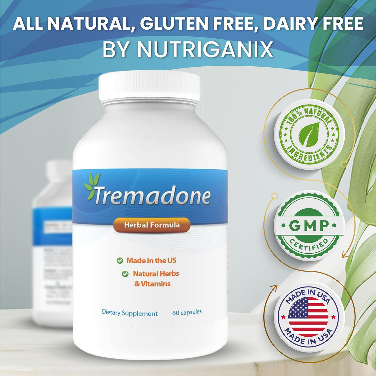 Tremadone - Essential Tremor Relief Supplement for Hand, Arm, Head, Leg, Feet and Body Tremors and Shaking - All Natural, Gluten Free, Dairy Free by Nutriganix (1)