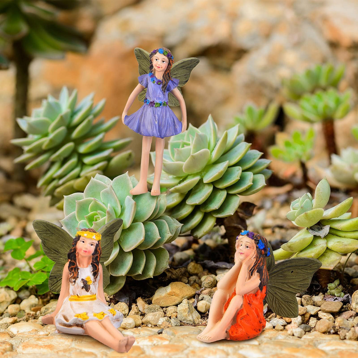 6 Miniature Fairy Figurines for Garden Outdoor, Resin Fairies with Sticks