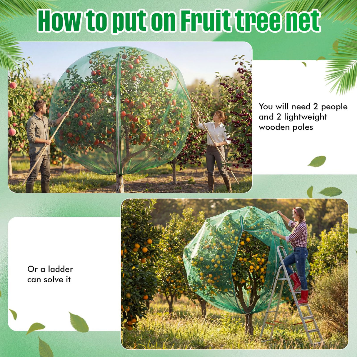Ribbonlic 20W x 20L Ft Extra Large Fruit Tree Netting Cover with Zipper and Drawstring, Plant Protection Netting Insect Bird Barrier for Garden Cherry Trees Peach, Keep Birds Squirrels Cicadas Out
