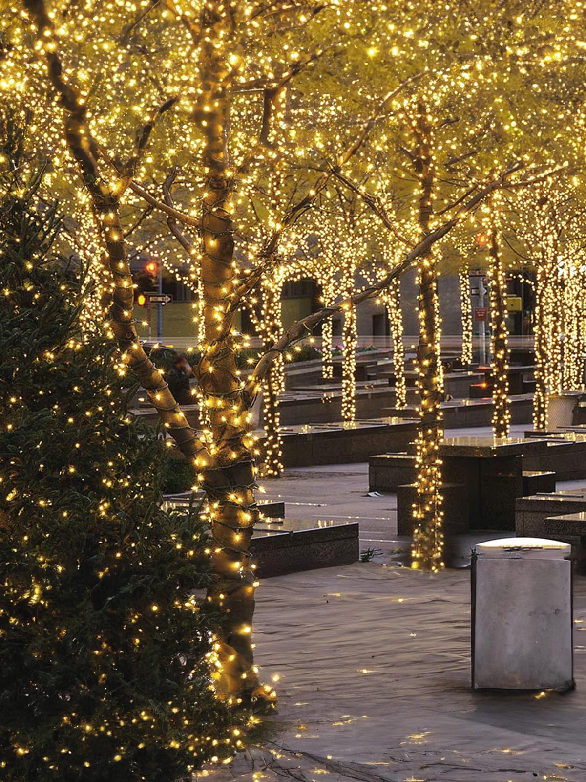 Twinkle Star 2 Pack Outdoor Christmas Lights, Total 33 FT 100 LED Battery Operated Christmas Lights with 8 Modes, Xmas Tree Lights Waterproof for Patio Garden Party Wedding Holiday Decor Warm White