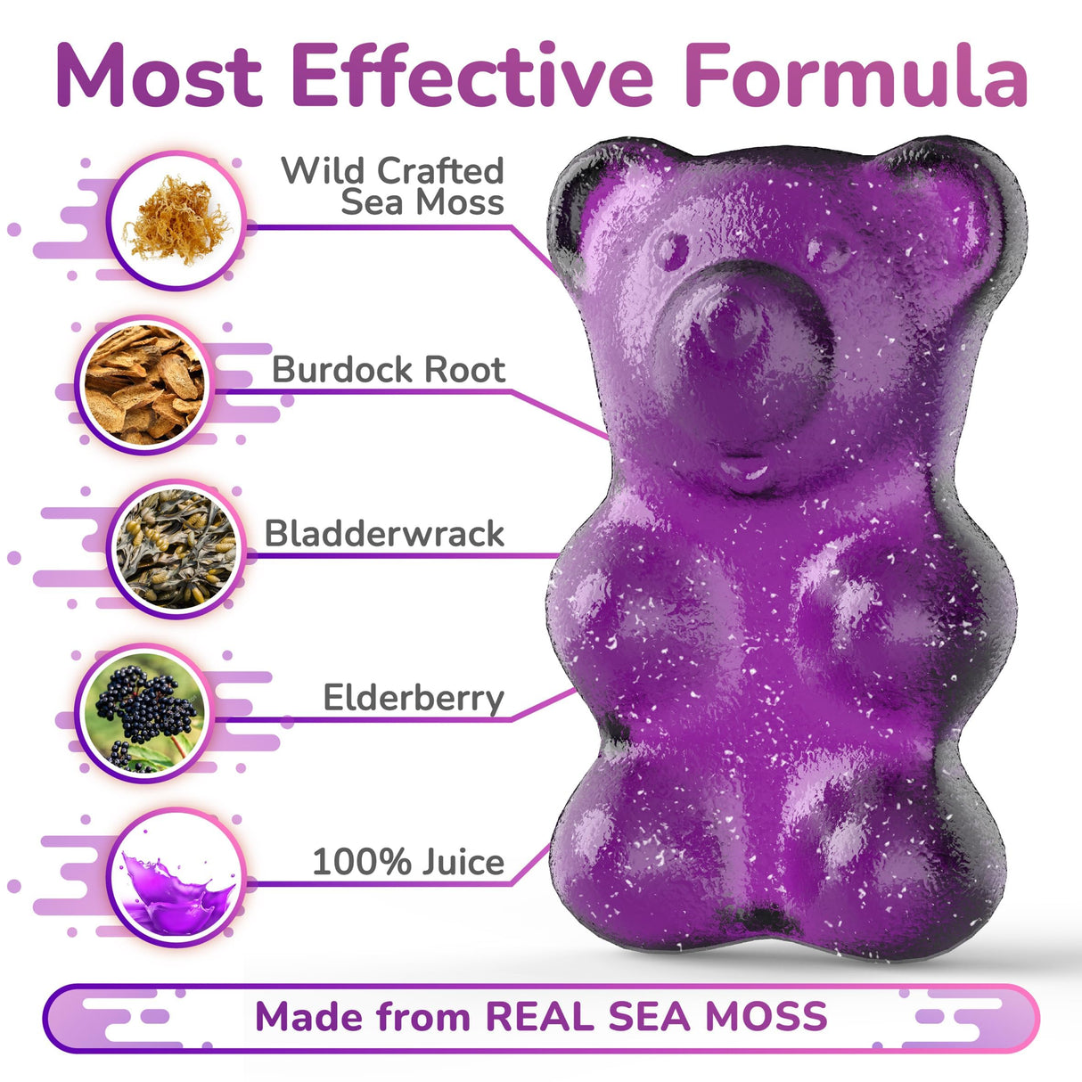 TrueSeaMoss Sea Moss Gummies, Contains Irish Sea Moss, Extract, Burdock Root, Bladderwrack, Seamoss Gel Gummies for Immune Support, Energy (60 pcs Pack of 2, SeaMoss and Elderberry)