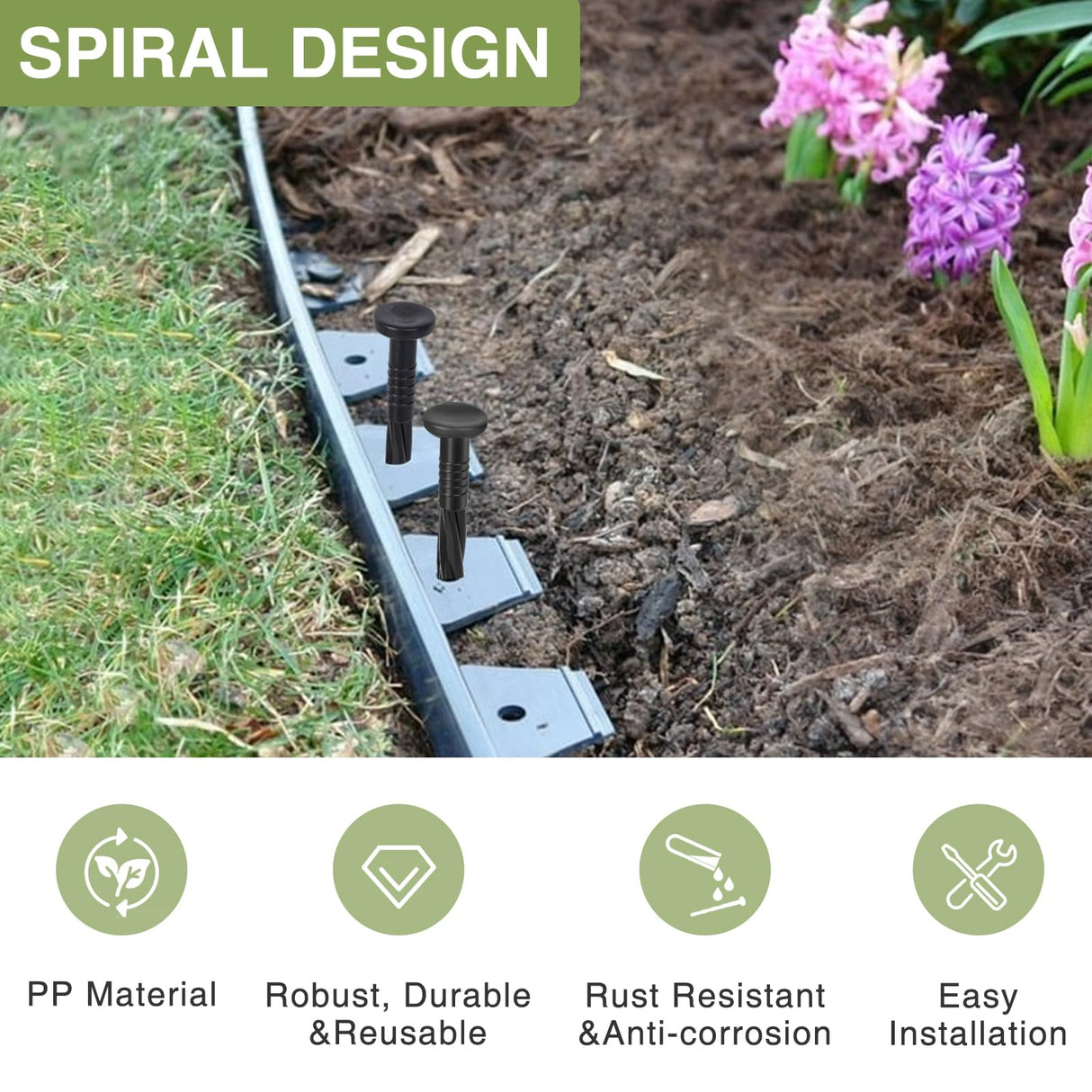 100Pack Plastic Landscape Edging Spikes, 8 Inch Spiral Landscape Anchoring Spikes,Landscape Spikes for Garden Lawn Yard, Paver Edging, Weed Barrier, Artificial Turf & More