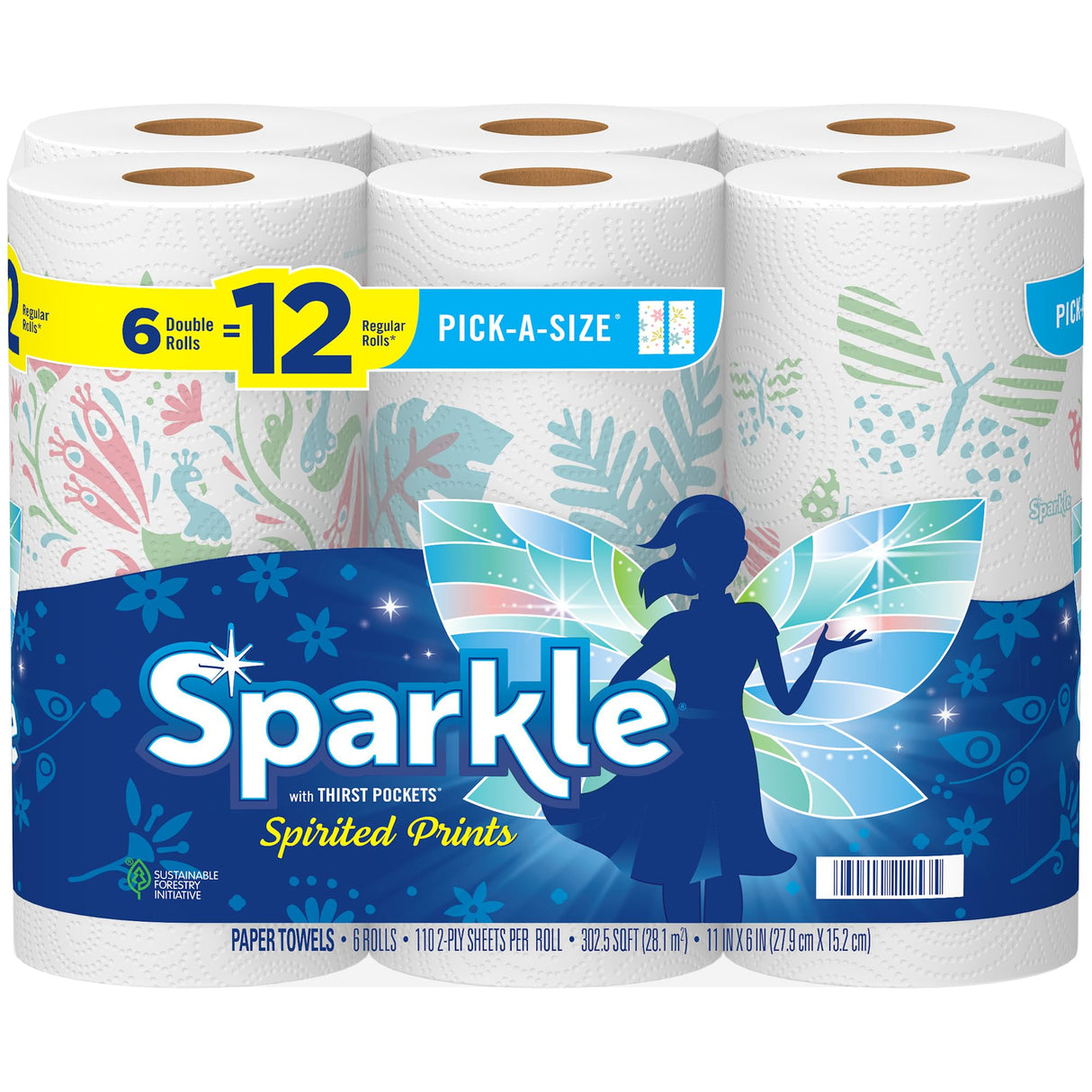 Sparkle Pick-A-Size Paper Towels, 24 Double Rolls = 48 Regular Rolls, Everyday Value Paper Towel with Full and Half Sheets