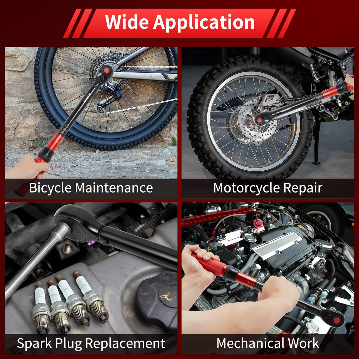 Hairich 1/2 Inch Drive Click Torque Wrench, Dual-direction Torque Wrench 10-170.0ft.lb/13.60-230.5Nm, 72-tooth Torque Wrenches with Dual Range Scales, ±3% High Precision For Bike