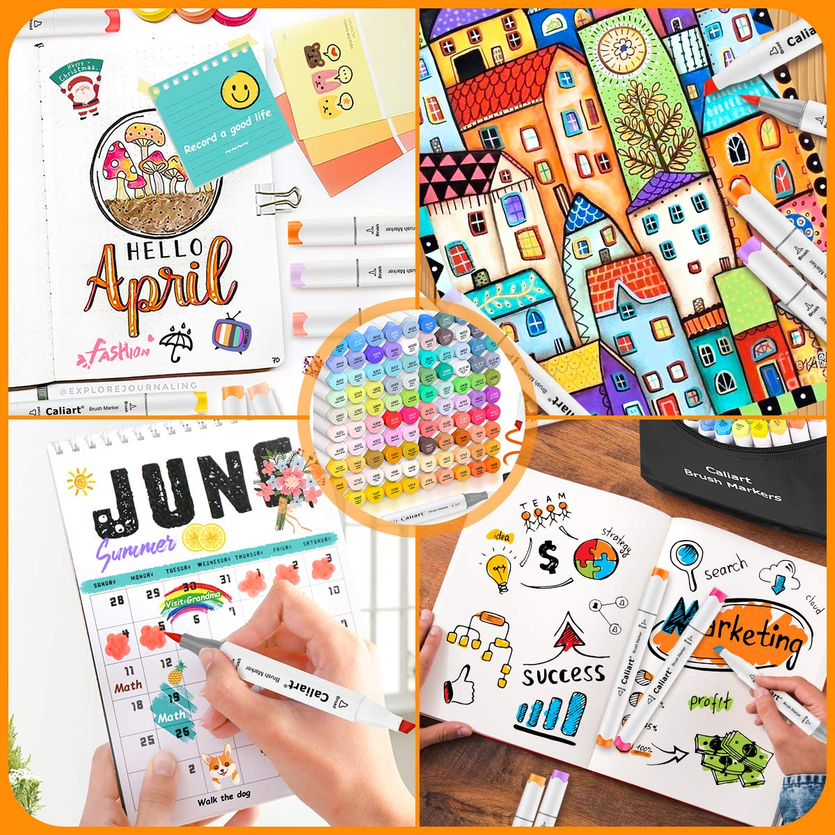 Caliart Alcohol Markers Brush Tip & Chisel, 101 Colors Dual Tip Art Markers for Adults Artists Sketch Illustration Coloring Book, Permanent Drawing Pen Set Art Supplies Christmas Gifts