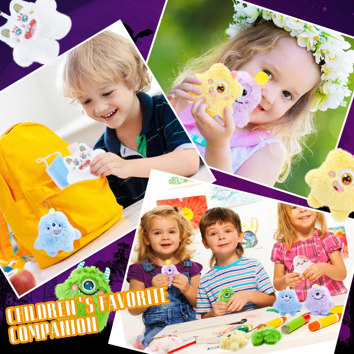 Hungdao 24 Pcs Mini Plush Keychain Bulk Christmas Stocking Stuffers Cute Stuffed Animal Keychain for Backpack Valentines Classroom School Gifts for Halloween Kid Goodie Bag Fillers Devil Party Favors