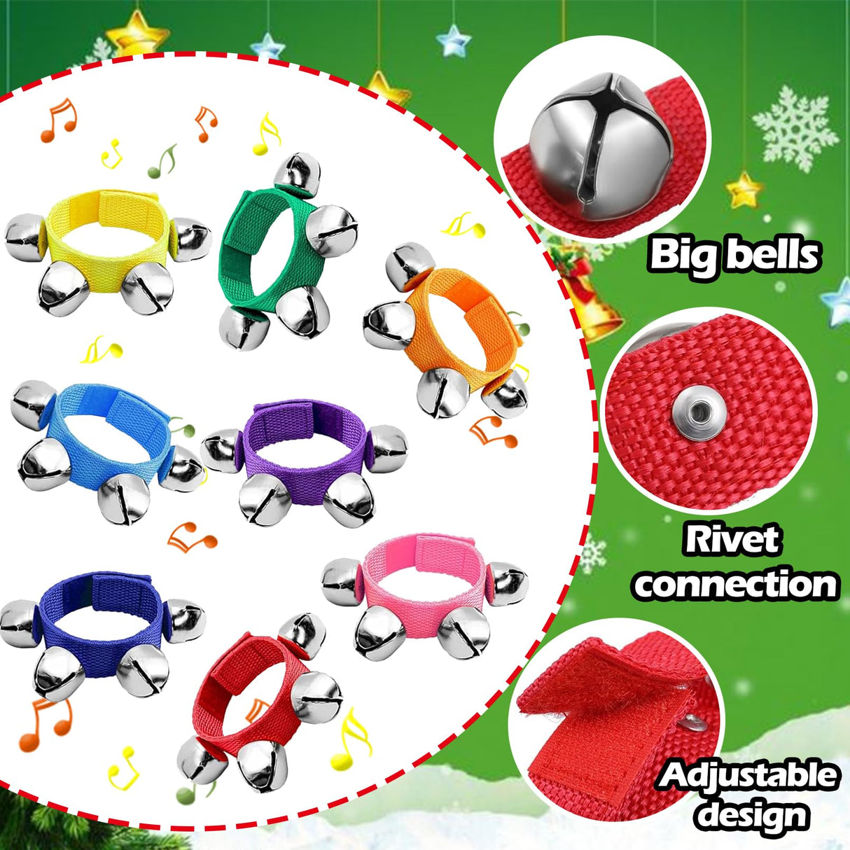 ailixinda 24 Pcs Wrist Band Jingle Bells,12 Colors Band Wrist Bells Ankle Bells,Adjustable Musical Hand Bells Jingle Bell Bracelets for Kids,Rhythm Instrument Percussion Christmas Party Favors