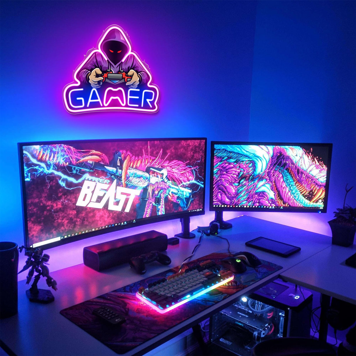 Kavaas Gamer Neon Sign, UV Printed Gaming Neon Sign for Gamer Room Decor - LED Video Game Neon Lights for Bedroom Boys, Gaming Wall decor - Best Gamer Gifts for Teenage Boys, Christmas