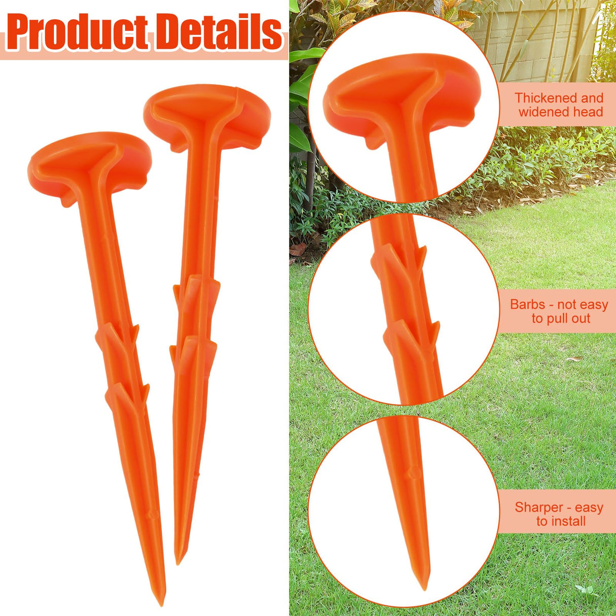 Nuanchu 50 Pcs 5 Inch Low Profile Survey Markers Hi-vis Line Yard Property Marker Survey Stakes for Patios, Lawn Edges, Gardens, Paver Landscape Fabric Tarps Weed Barriers (Orange,5 x 1.5 Inches)