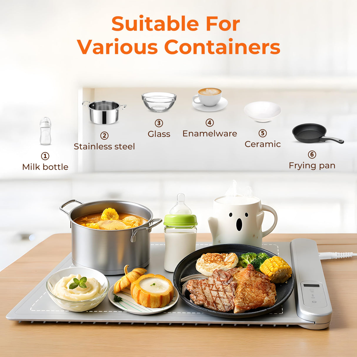 Graphene Warming Mat for Food, Electric Warming Tray with 6 Temp & 6H Timer, 300W Full Surface Heating, Waterproof Foldable Mat for Countertop, Parties, Buffets, Home Use (Light Gray)
