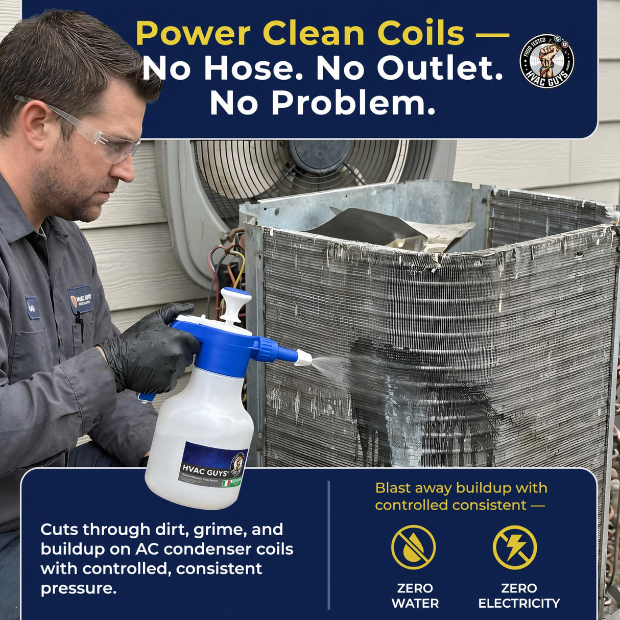 HVAC Guys Coil Cleaner Pump Sprayer | Handheld Chemical Pump Sprayer with 360° Spray Angle | Adjustable Nozzle, EPDM Seals | 48 oz Capacity
