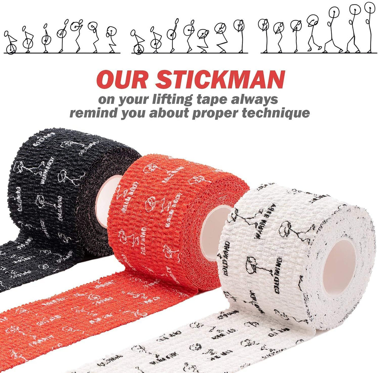WARM BODY COLD MIND Lifting Thumb Tape for Olympic Weightlifting - Hook Grip Tape for Powerlifting, Cross Training, Gym Tape, Workout, Weight Lifting Tape, Athletic Finger Wrap (Mix V1 3 Rolls)