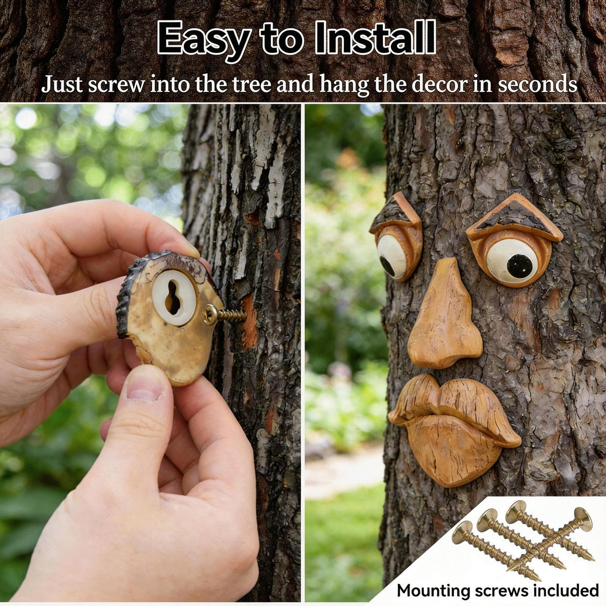 FmnyYaid 4 Pack Tree Faces Decor Outdoor, Large Whimsical Old Man Tree Hugger Statues, Resin Tree Art for Garden Yard Patio, Funny Tree Peeker Sculptures for Halloween Easter
