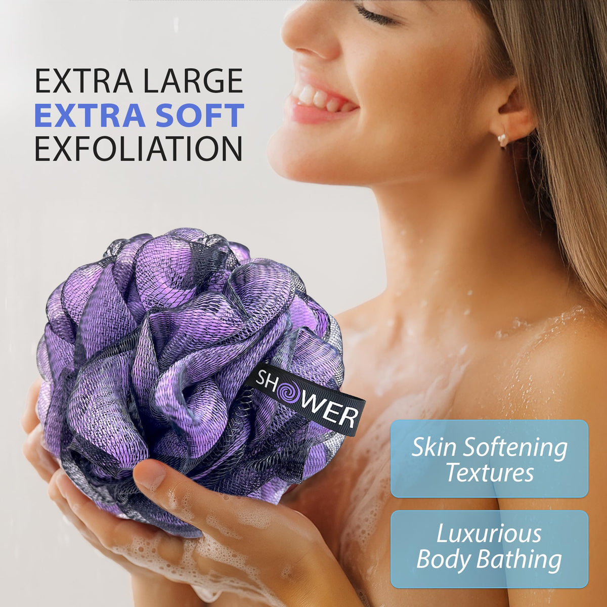 SHOWER BOUQUET Loofah-Charcoal Bath-Sponge XL-Color-4-Pack Extra-Large 75g
