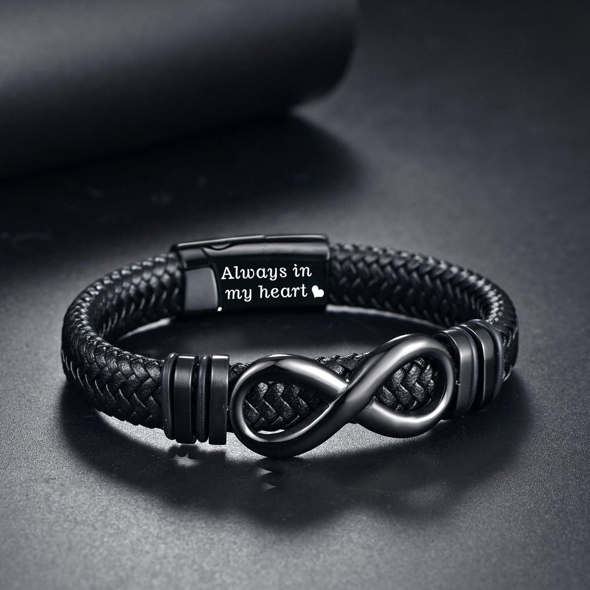 YOUFENG Urn Bracelet for Human Ashes Leather Cremation Black Infinity Bracelet Stainless Steel Keepsake Cuff Bangle Jewelry for Men