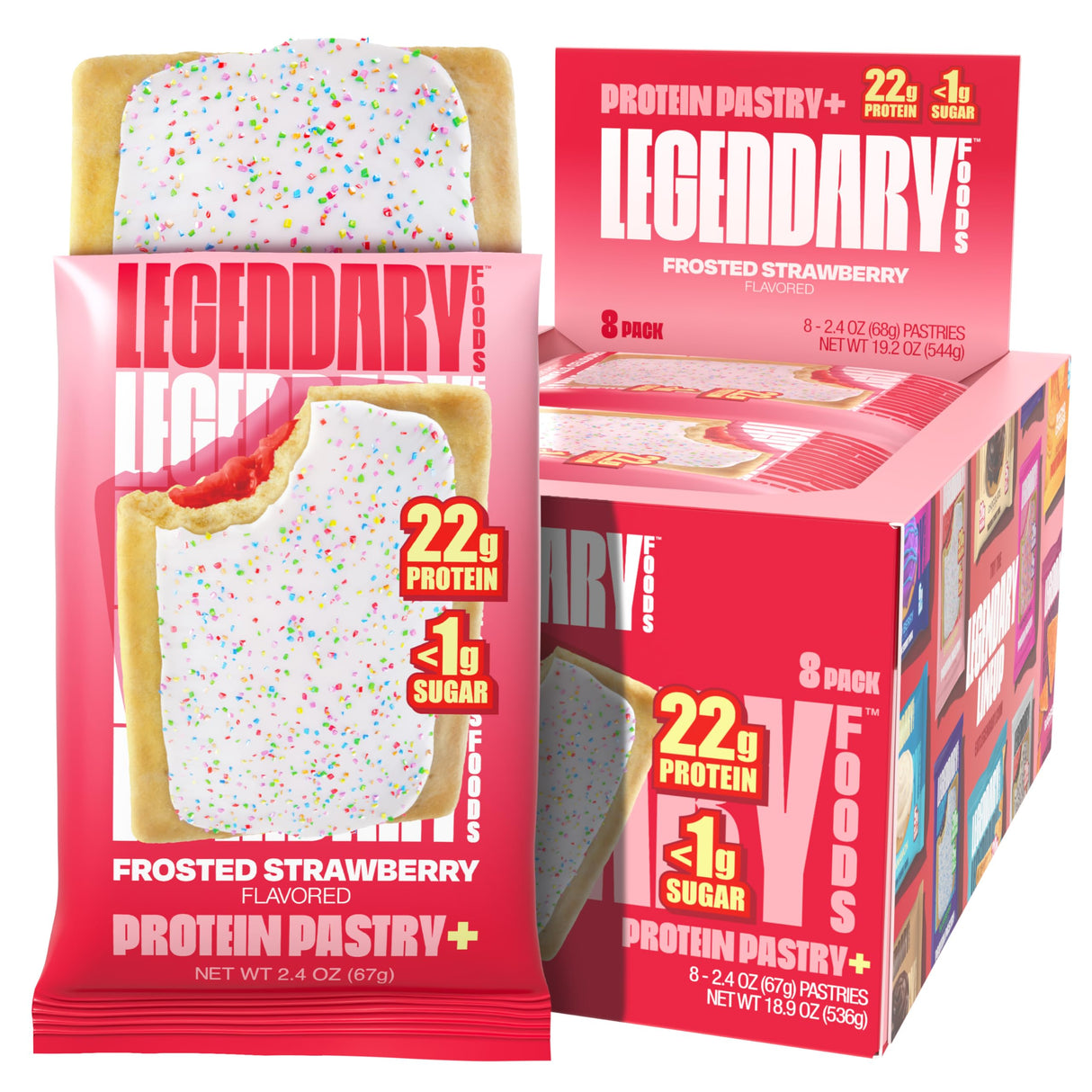 Legendary Foods 22g Protein Pastry+ Premium Low Carb Meal Replacement Bar - Low Glycemic, Gluten Free Protien Snacks - Healthy Keto Snack Box, 8x Zero Sugar Energy Bars - Bariatric Diabetic Friendly