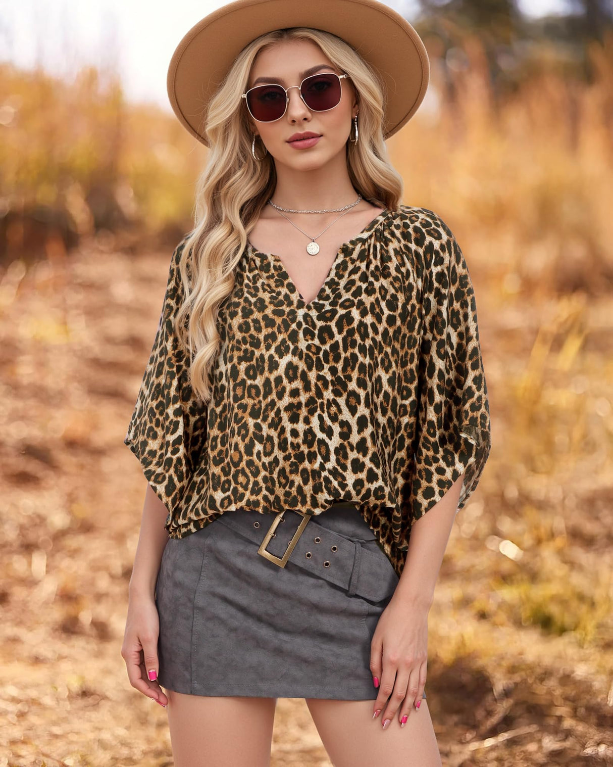 Bebonnie Leopard Print Tops for Women: Womens 3/4 Sleeve Fancy V Neck Work Formal Peasant Blouses Dressy Casual Shirts Flowy Holiday Christmas Outfits Loose Fit Tunic Tops Black Leopard XXL