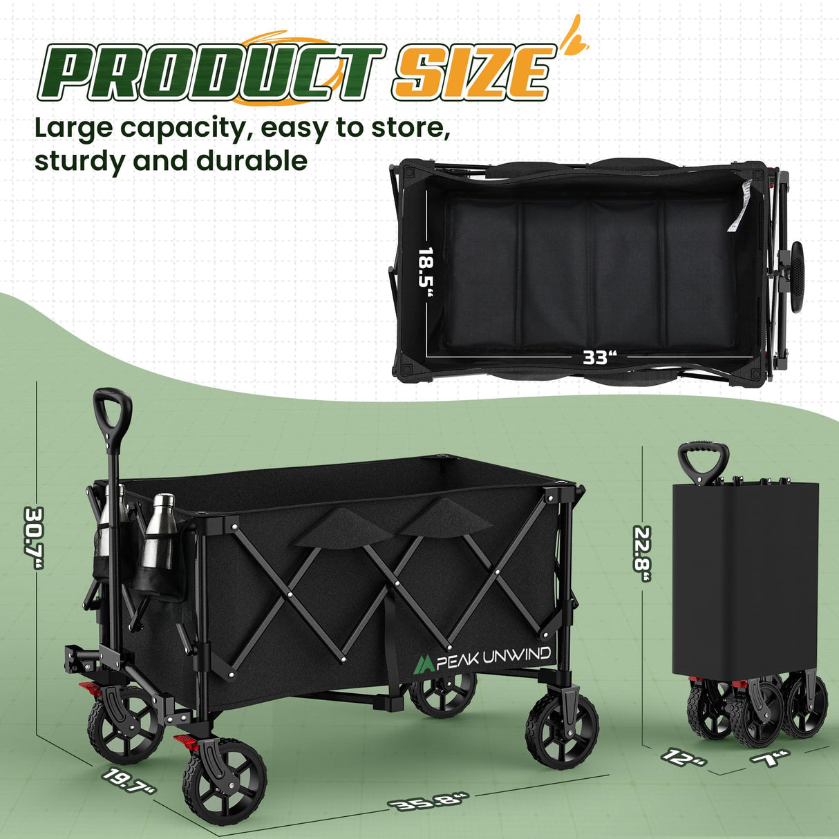 Wagons Carts Foldable,Collapsible Wagon with Wheels,450LBS Heavy Duty Beach Wagon Cart,Lightweight Portable Folding Utility Wagon Cart with Cup Holders for Camping, Garden, Sports, Grocery pcs