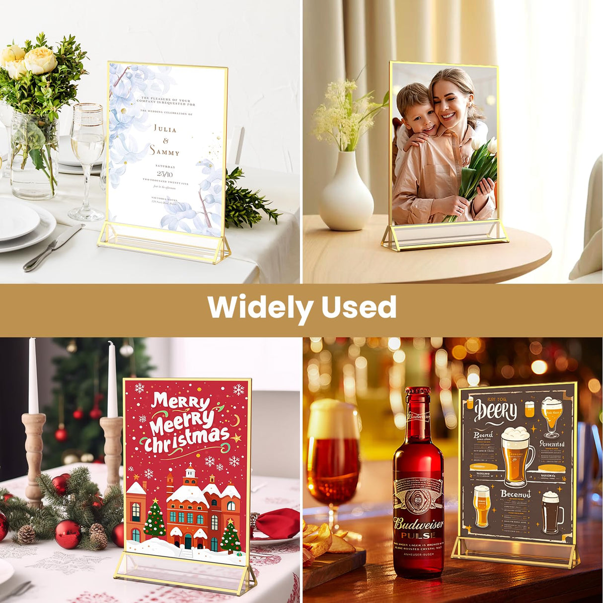 YOAEAILY Acrylic Sign Holder 8.5X11 Gold Frames Double-Sided Gold Picture Frames for Flyer Holder Menu Holder Wedding Table Number Holder Christmas Photo Frame with Removable Sticky Dots -6 Pack