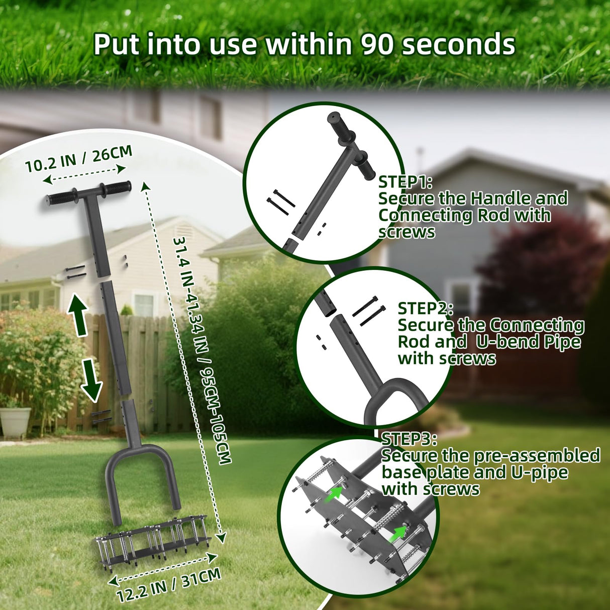 AHXPOCF Manual Lawn Aerator Tool, 11 Spike Steel Aerator for Yard
