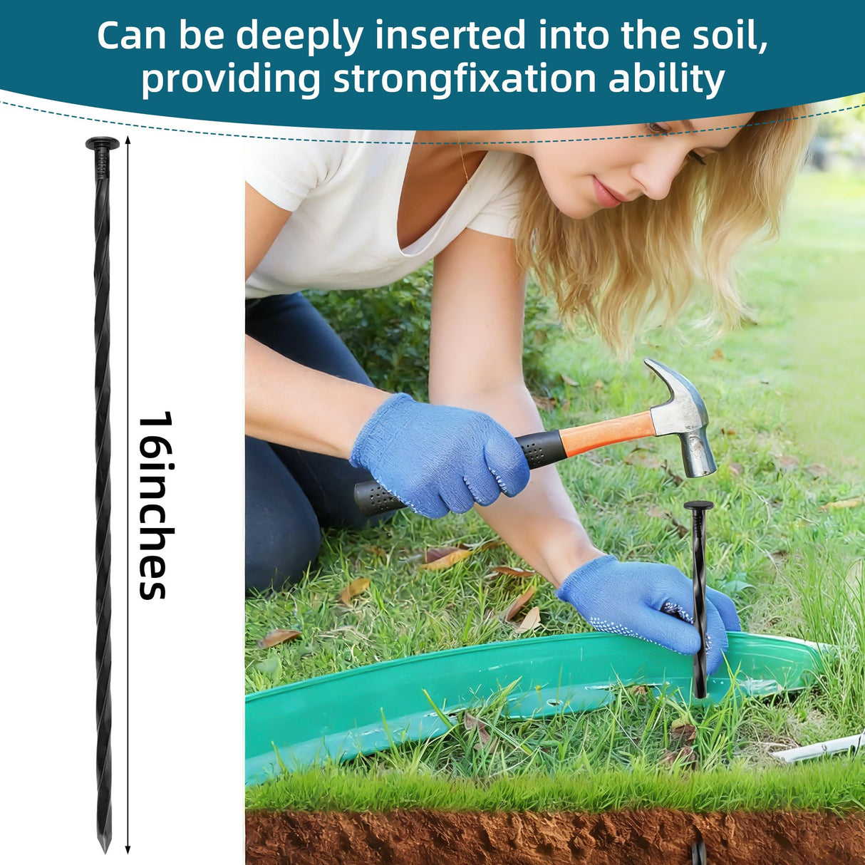 POSEOFFR 16 Inch Spiral Landscape Stakes, 12 Pack Heavy Duty Metal Ground Anchor Spikes for Paver Edging, Weed Barrier, Camping Tent