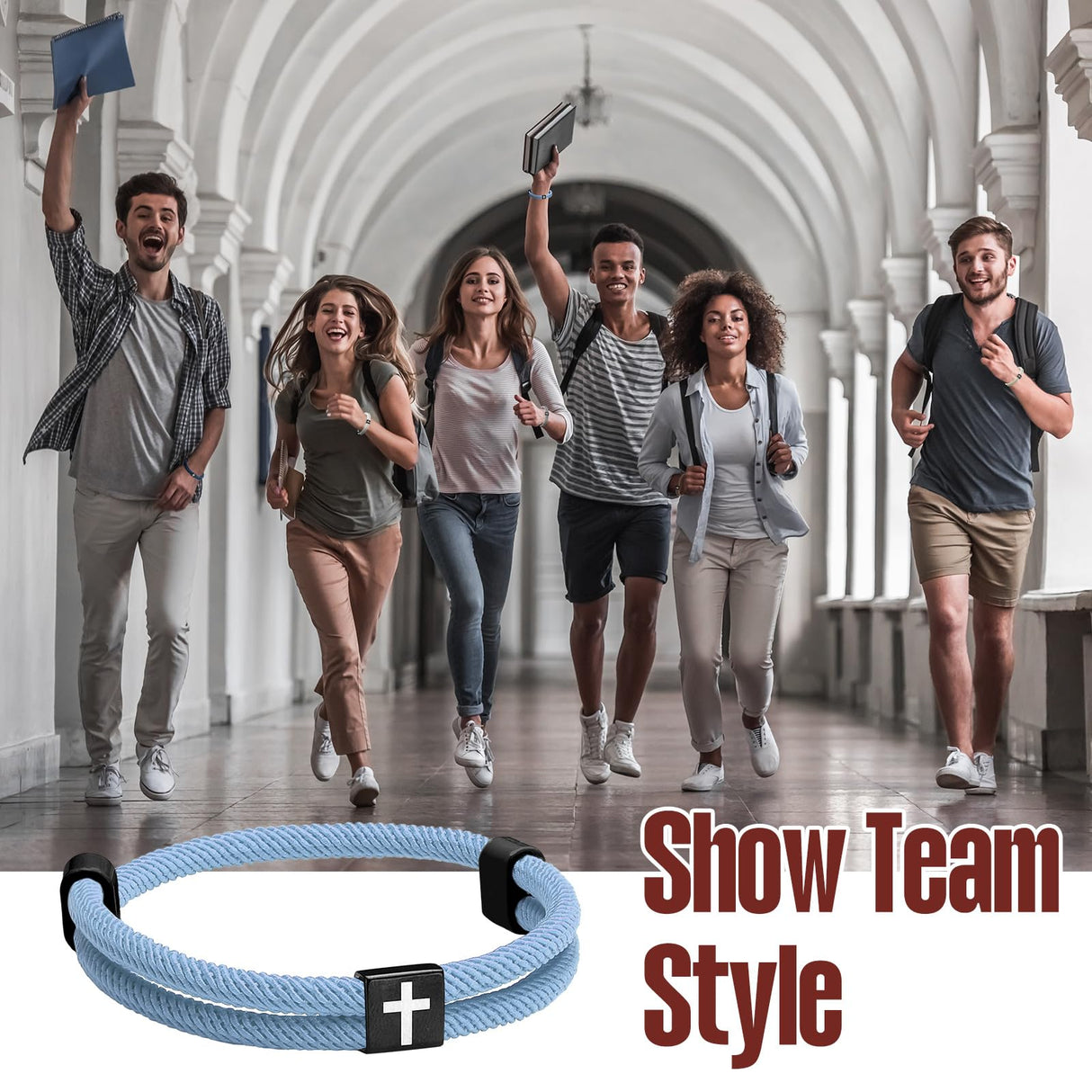 Landical 12 Pcs Braided Cross Bracelet for Men Women Christian Adjustable Rope Jesus Bracelets with Metal Knot Christian Baptism Gifts
