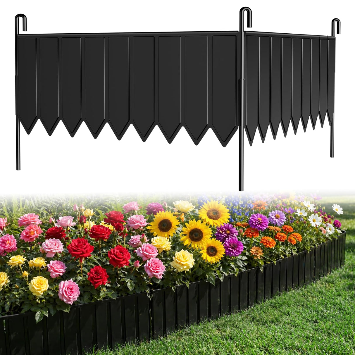 15 Panels Metal Landscape Edging, 6.2in (H) x 20 ft (L)–No Dig Garden Edging with 16 Stakes, Modular Adjustable 0-270°for Tree Rings & Yard Pathways, Anti-Rust Metal Garden Border(Black)