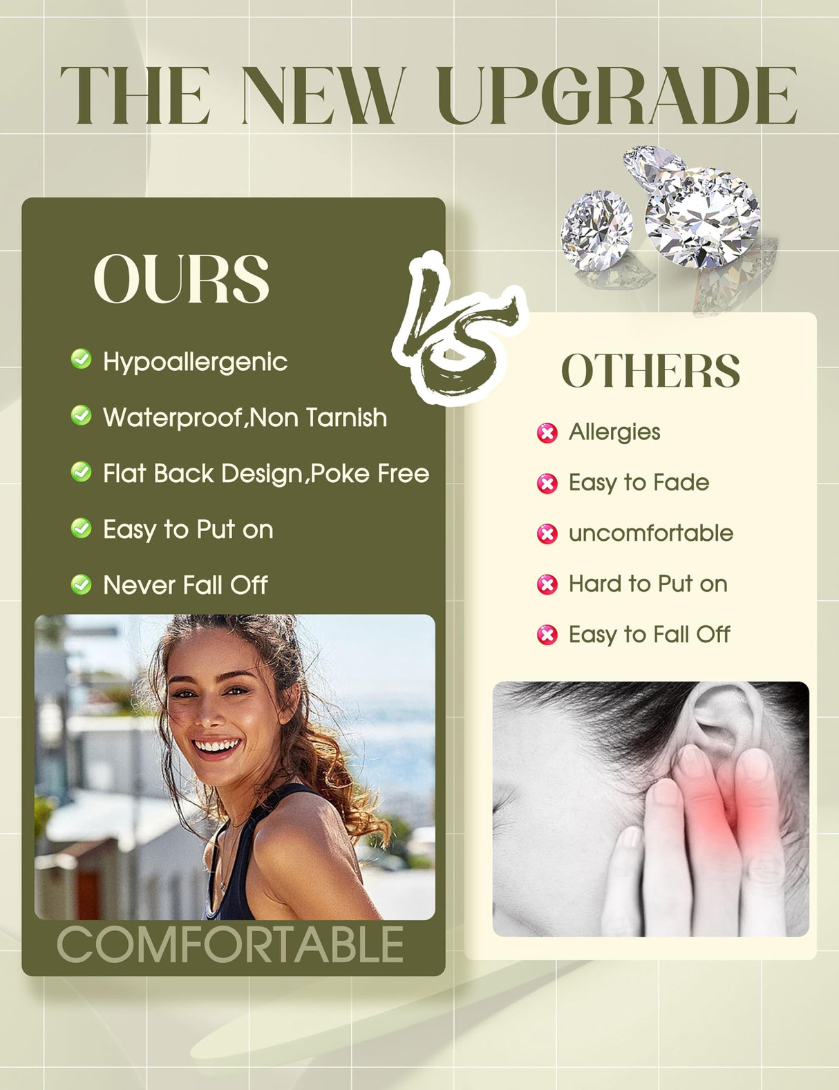 Hypoallergenic Flat Back Earrings for Women Girls Teen Kids Toddler Gold