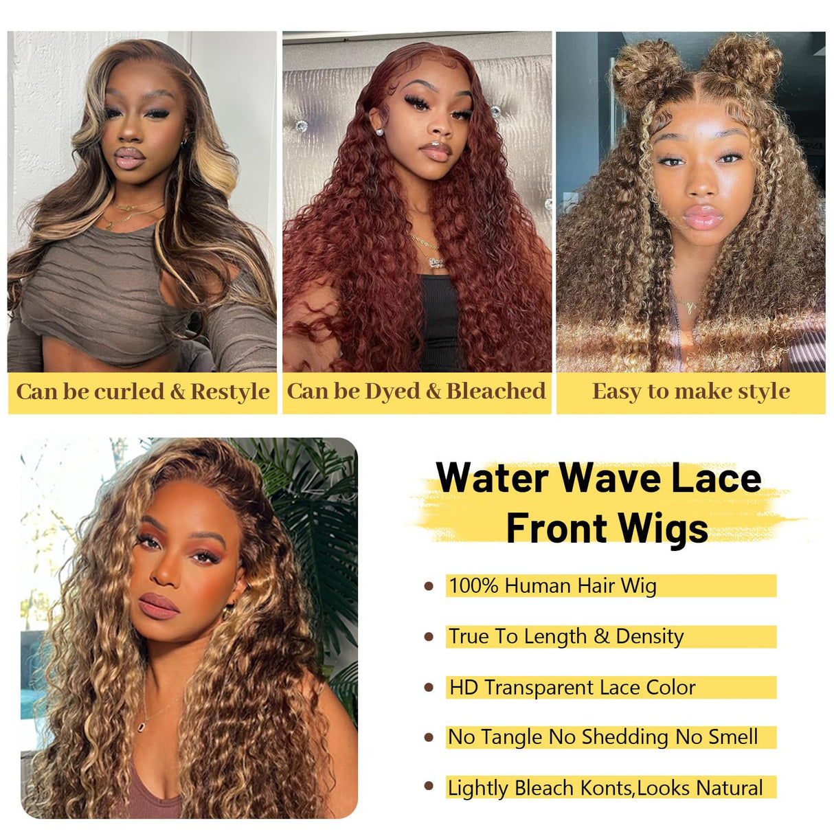 ADESORAES Highlight Ombre Lace Front Wig Human Hair 180% Density 4/27 Honey Blonde Water Wave Lace Frontal Wigs 26 inch Wet and Wavy Curly Glueless Wigs Human Hair Pre Plucked with Baby Hair