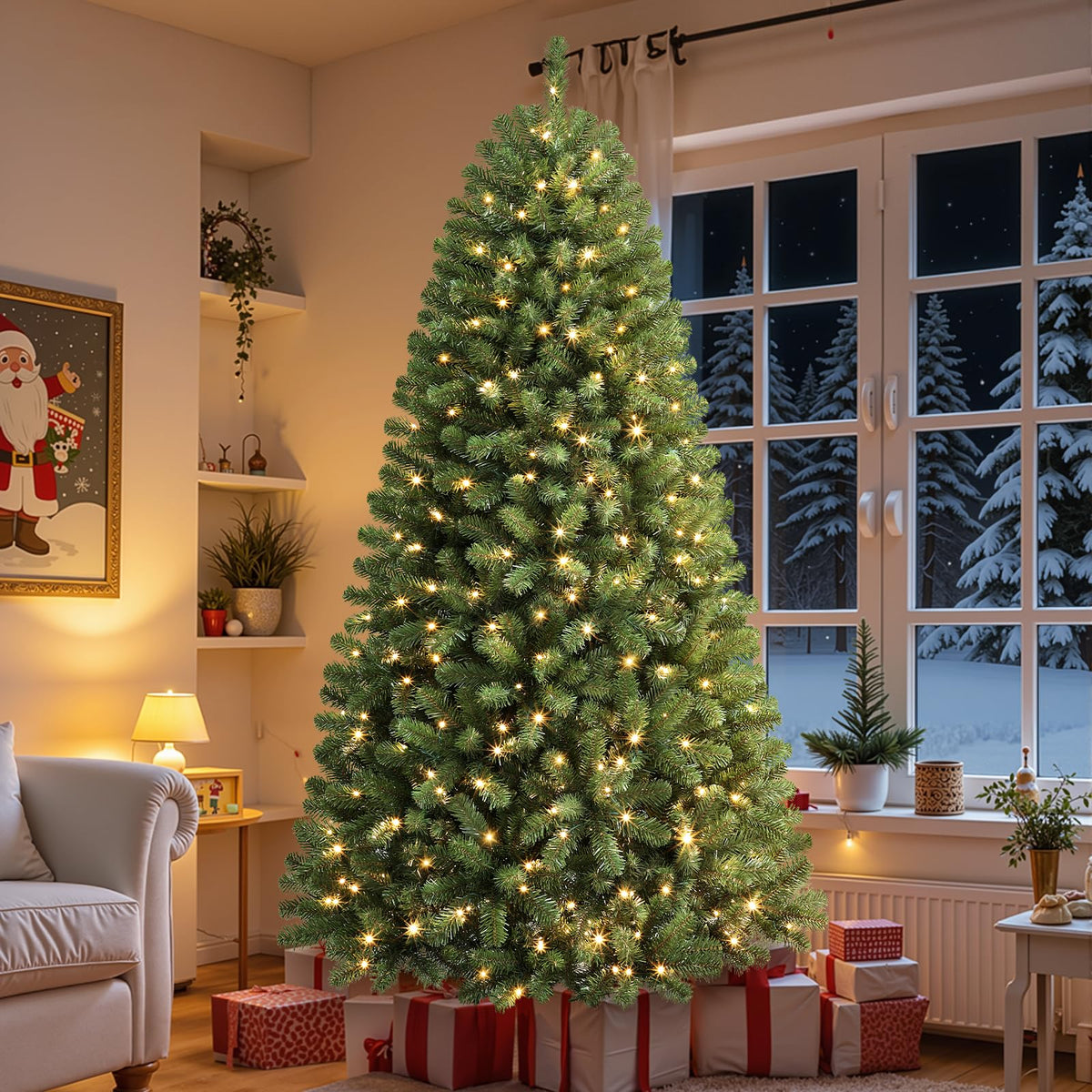 7FT Artificial Prelit Classic Christmas Tree with Remote Control,Timer
