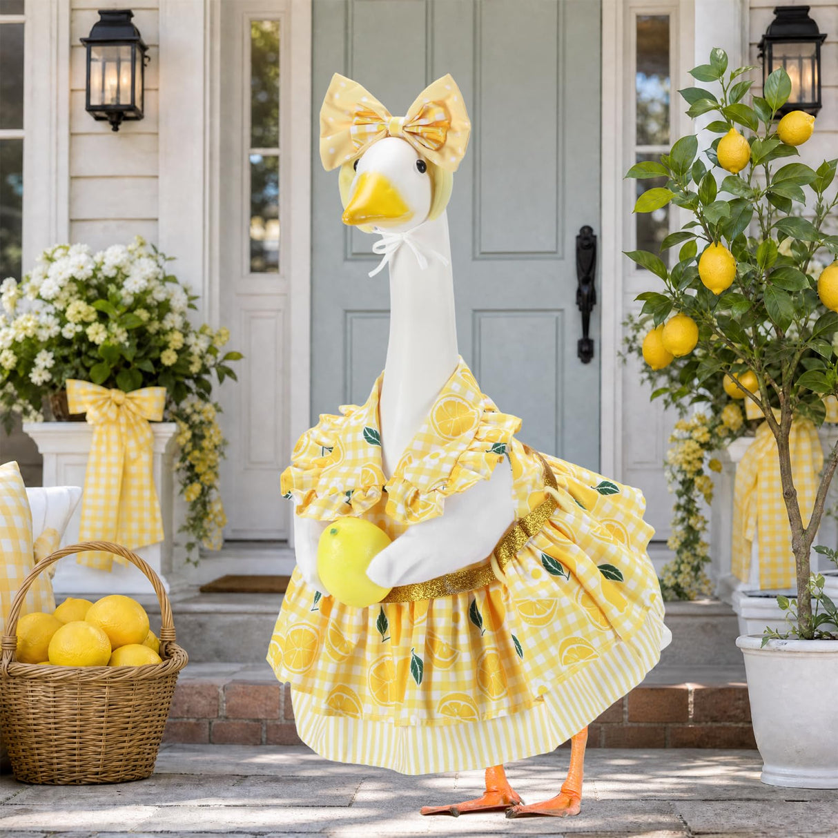EKOREST Summer Porch Goose Outfits for 23 Inch Lawn Statue, Lemon Costume for Plastic/Cement Statue, Duck Sculpture Clothes for Yard Patio Party Decoration