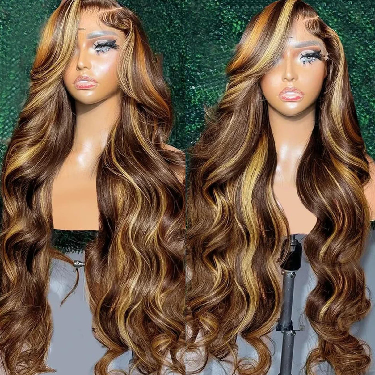 Honey Blonde Lace Front Wig - Human Hair, 13x6 HD Body Wave Highlight Ombre Lace Frontal Wig, Pre Plucked With Baby Hair, 180% Density, Glueless, 30inch