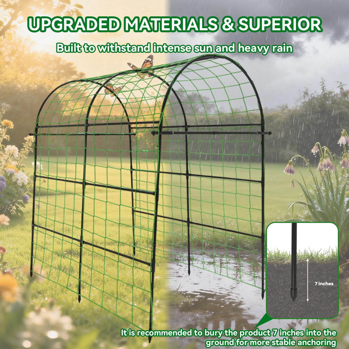 Trellume Garden Arch Trellis for Climbing Plants Outdoor - 83" H*71" W*43" L Large Rustproof Garden Trellis, Heavy Duty Grape Trellis, Tunnel Trellis for Melons, Pumpkins, Cucumbers, Peas(Black)