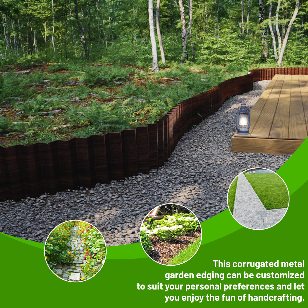 SnugNiture Corrugated Metal Garden Edging,8" x 20' Landscape Edging Border,Sturdy Metal Lawn Edging for Landscaping, Garden,Flower Bed and Yard