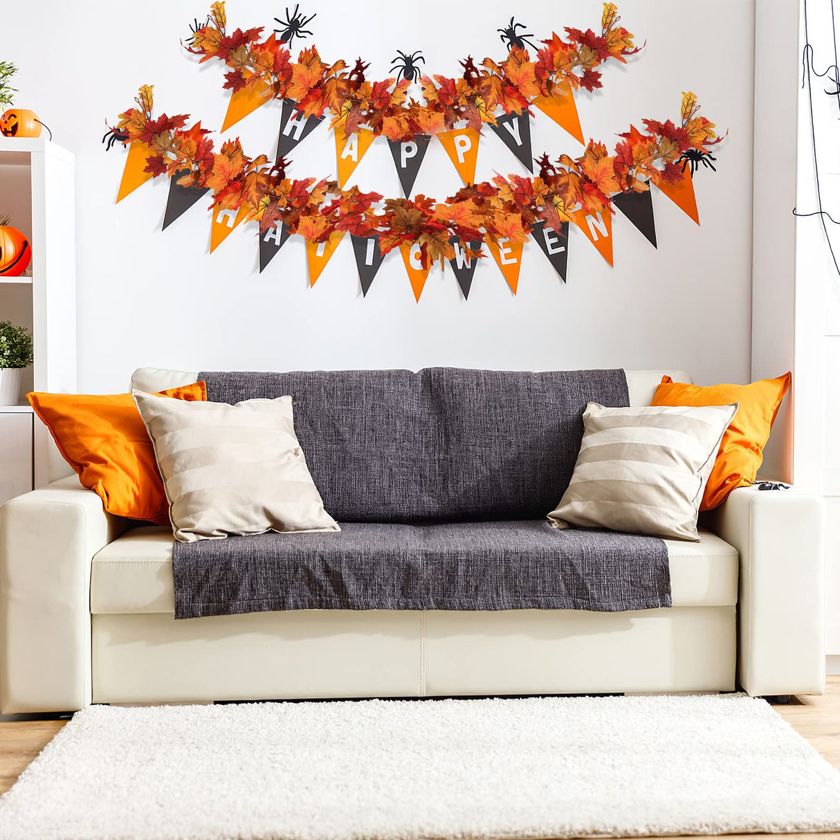 CQURE 9 Pack Fall Leaf Garland, Total 53.1Ft Artificial Fall Vines Autumn Garland Fall Maple Leaves Thanksgiving Decor for Home Wedding Fireplace Christmas