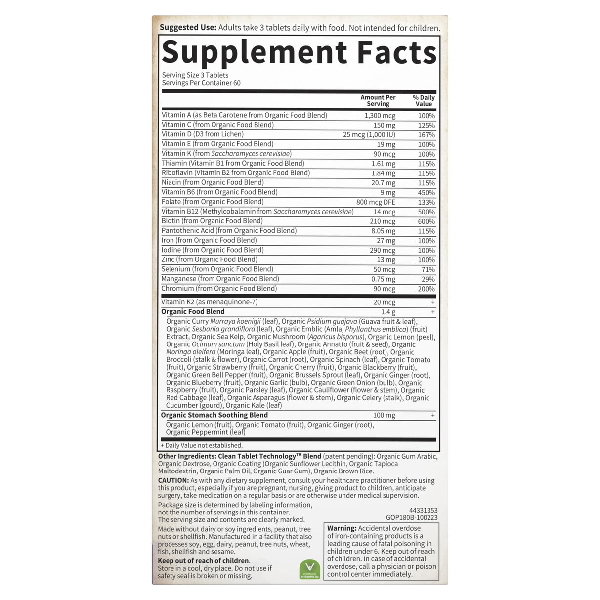 Garden of Life Organics Prenatal Vegan Whole Food Multivitamin Tablets, Folate not Folic Acid & Stomach Soothing Blend for Women, Peppermint, 180 Count