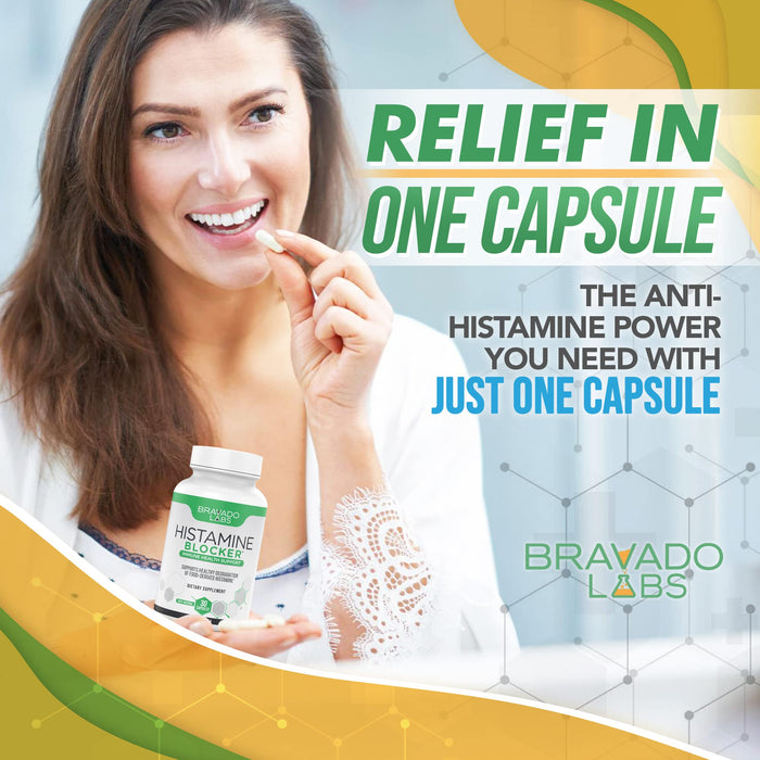 Bravado Labs Premium Histamine Block Supplement - Histamine Blocker Diamine Oxidase Supplement - Advance DAO Enzyme Supplement for Food-Derived Histamine Intolerance - Made in USA (30 Capsules)