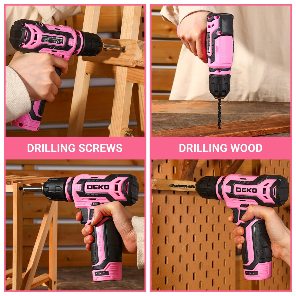 Cordless Drill:DEKOPRO 12V Power Drill Set with Pink 800RPM Electric Drills with Tool Set Gift Box, Pink Drill Set for Women
