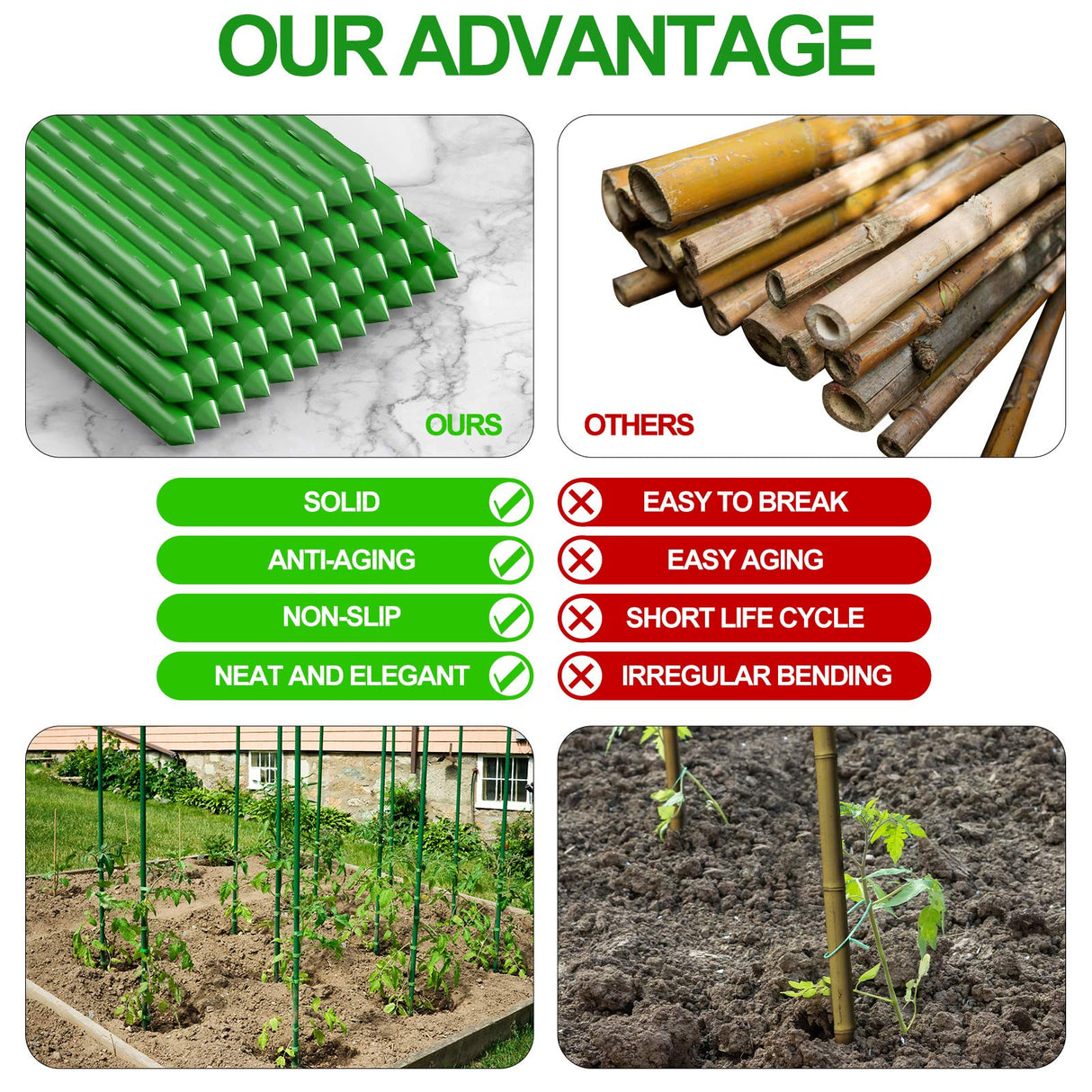 WAENLIR Garden Stakes 48 inch 4ft Sturdy Tomato Stakes, Plant Stakes for Outdoor Plants, Plant Support Sticks for Gardening, Pack of 50