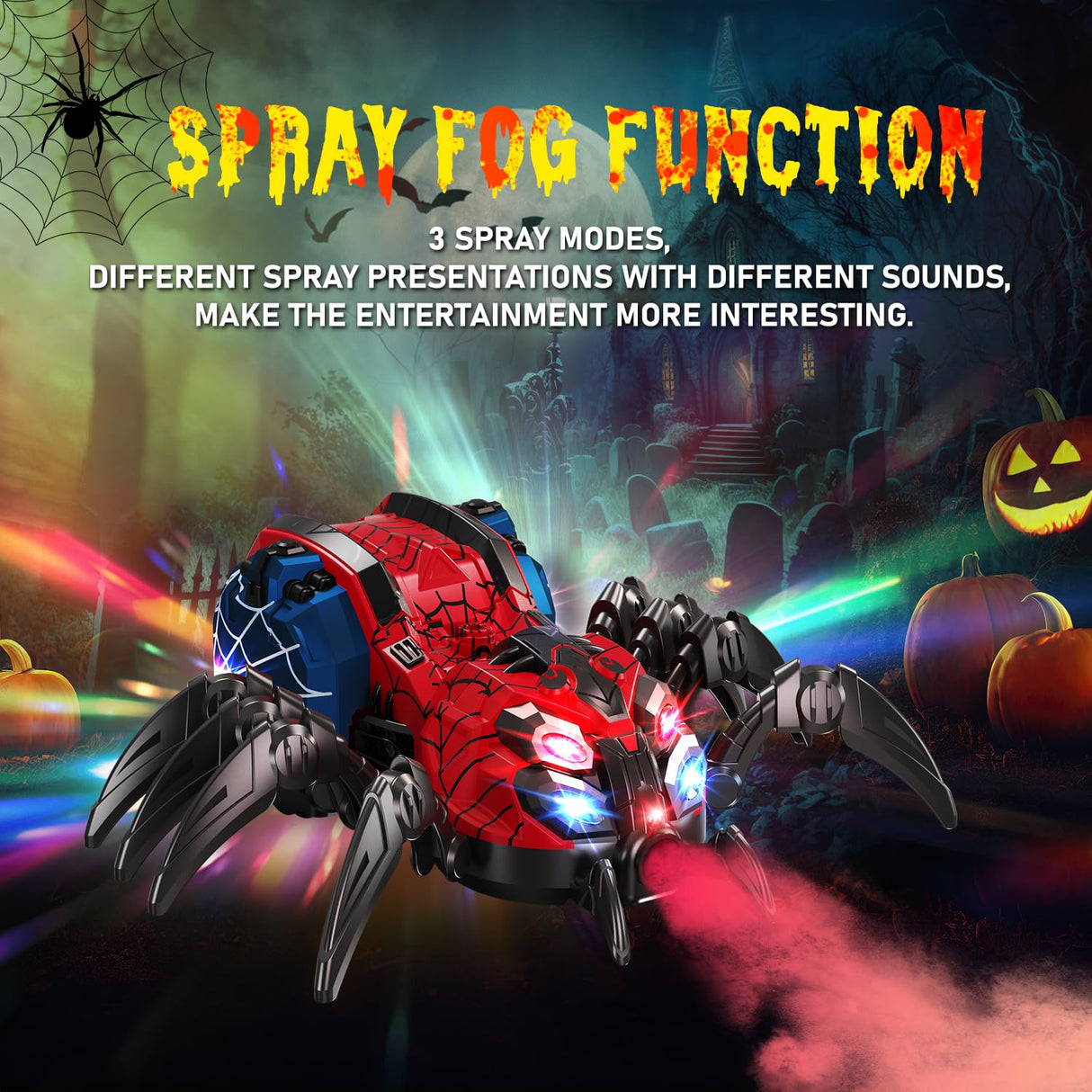 Spider Toys for Boys 4-6, 5-7, 8-12+, Remote Control Spider Robot Toy with 2.4 GHz Remote Controller, RC Robot Spider with Spray/Lights/Music, Realistic Spider Gift for Kids Boys, Halloween, Christmas