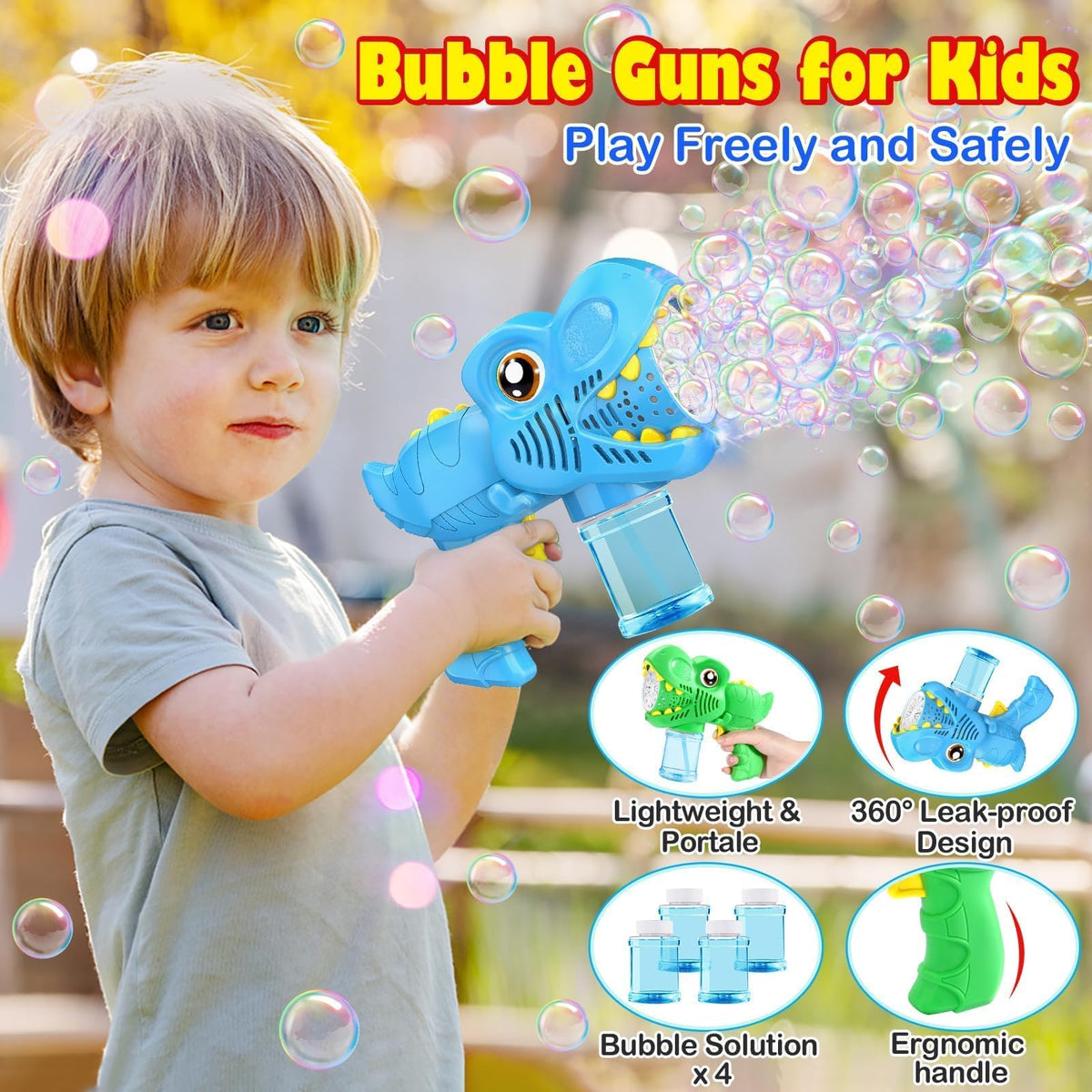 Yunaking Kids Bubble Gun 2 Pack, Dino Bubble Machine for Boy Girl Toys Gift