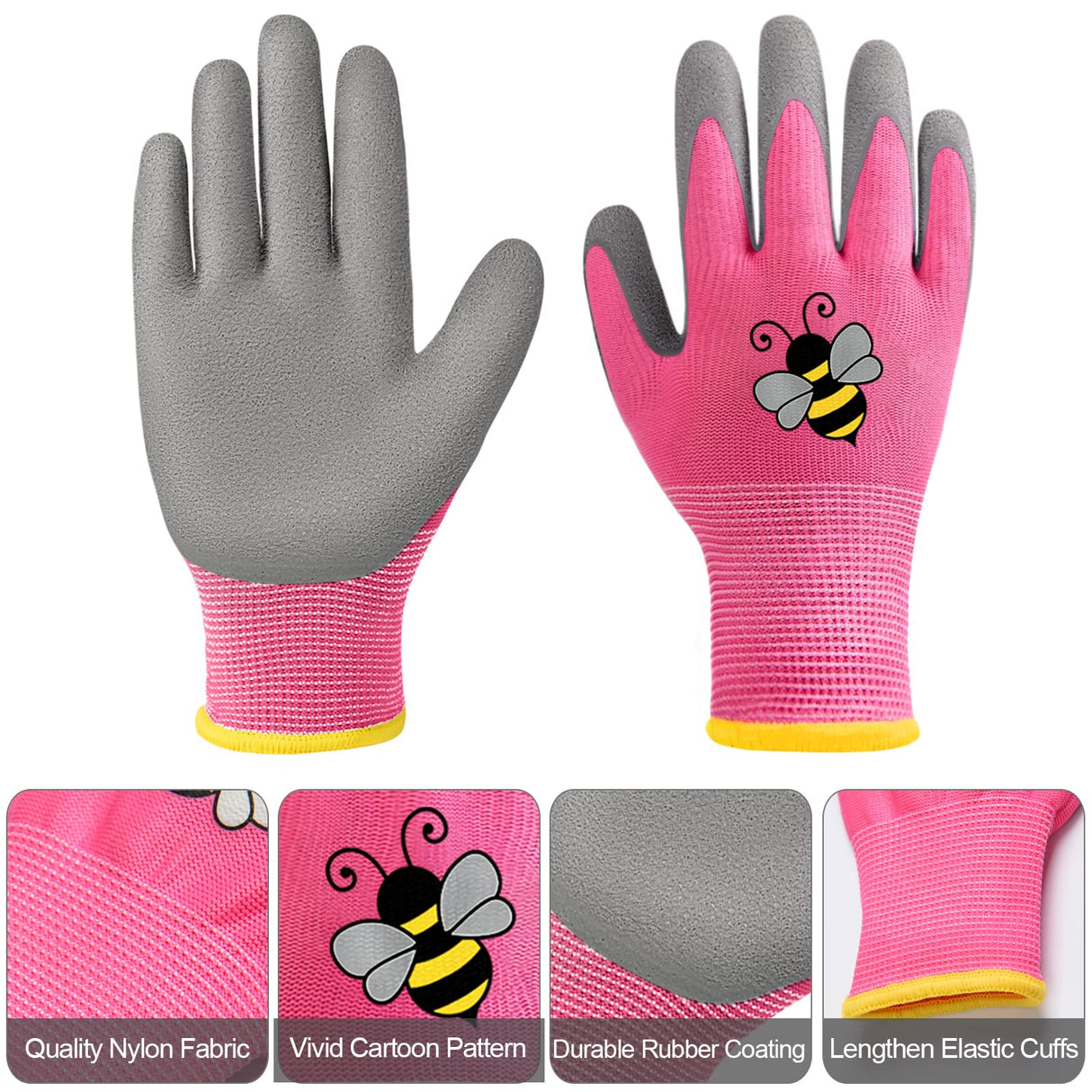 Yumoin 12 Pairs Kids Gardening Gloves Children Yard Work Glove Rubber Coated Garden Gloves for Girls Boys Toddlers Youth Outdoor (Large (Age 9-11))