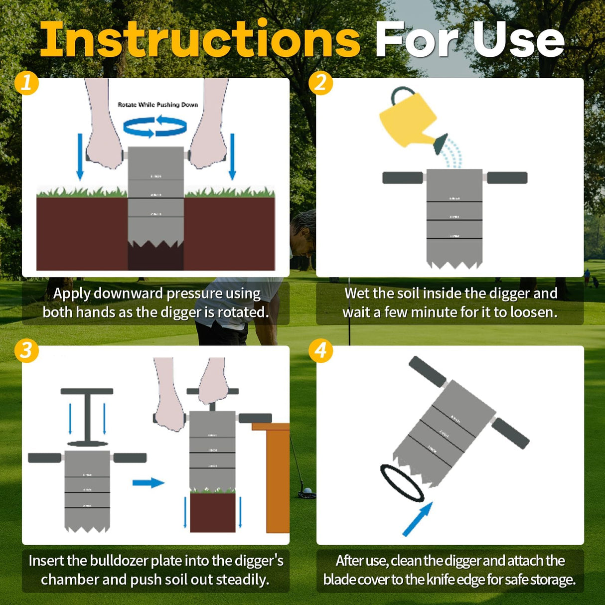 Portable Golf Hole Cutter with Detachable Handle, USGA Standard 2 Inch, 4 Inch and 6 Inch Holes Digger Tool, Golf Holes for Backyard Putting Green Hole Cutter, Lawn Garden Outdoor Practice Training